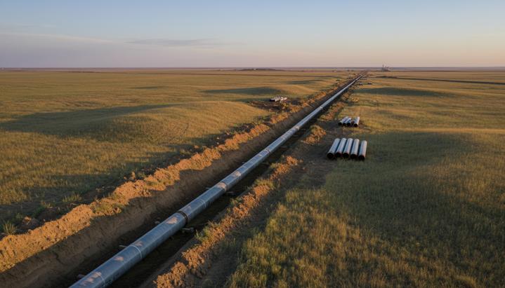 В США одобрен проект газопровода для поставок из формации Баккен Участок нового магистрального газопровода, уложенный в траншею посреди широкой равнины в Северной Дакоте.