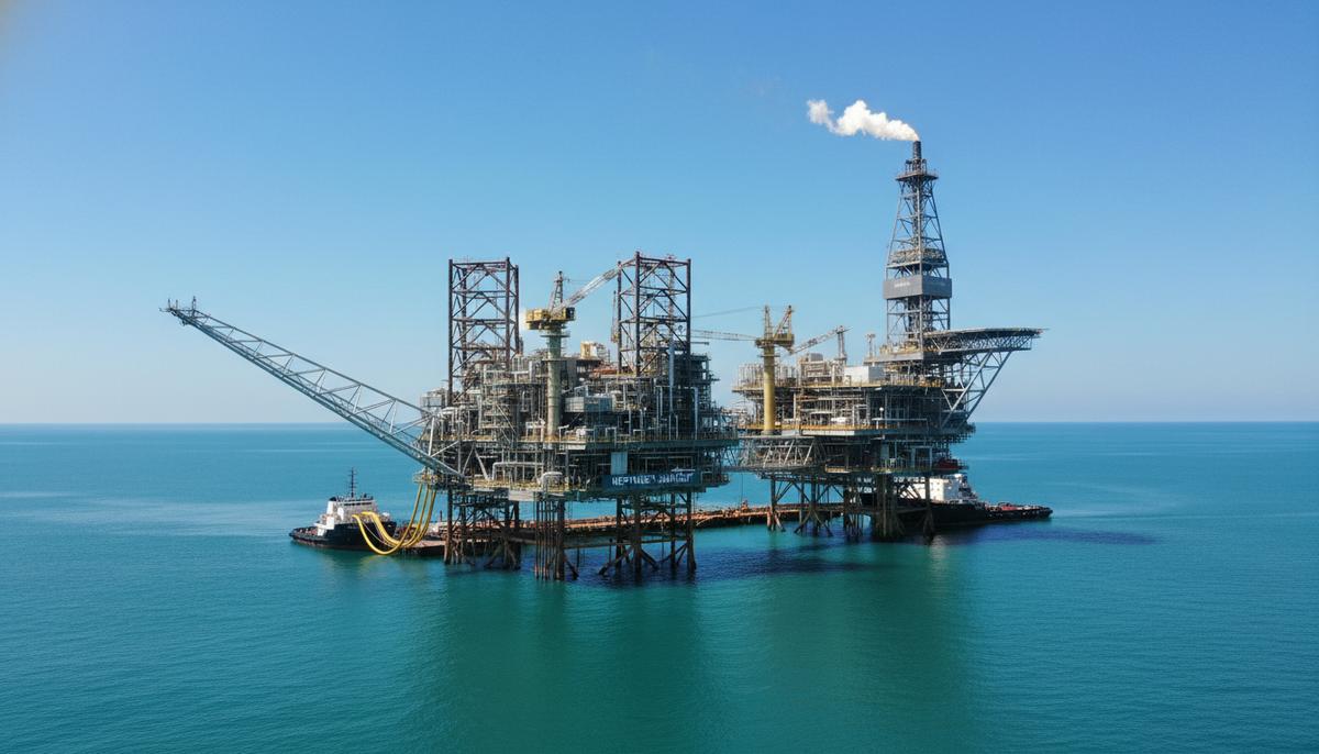 Современная морская нефтегазовая платформа в открытом море в Мексиканском заливе в ясный день.