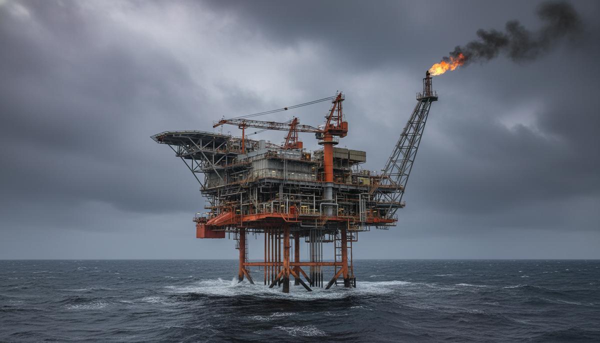 В Северном море завершили бурение скважины с признаками углеводородов Морская нефтегазовая платформа установки «Рингхорн» в акватории Северного моря в пасмурную погоду.