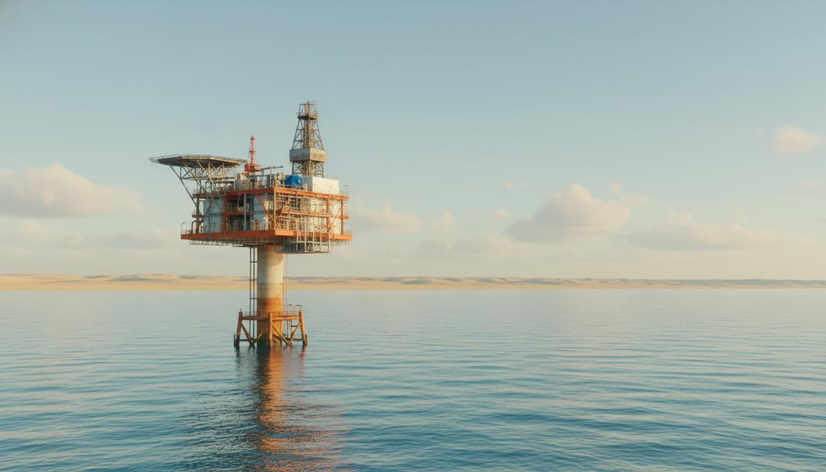 Египет расширяет добычу газа на месторождении Камос в Средиземном море Морская газовая платформа на одной опоре (монопод) в Средиземном море у побережья Египта.