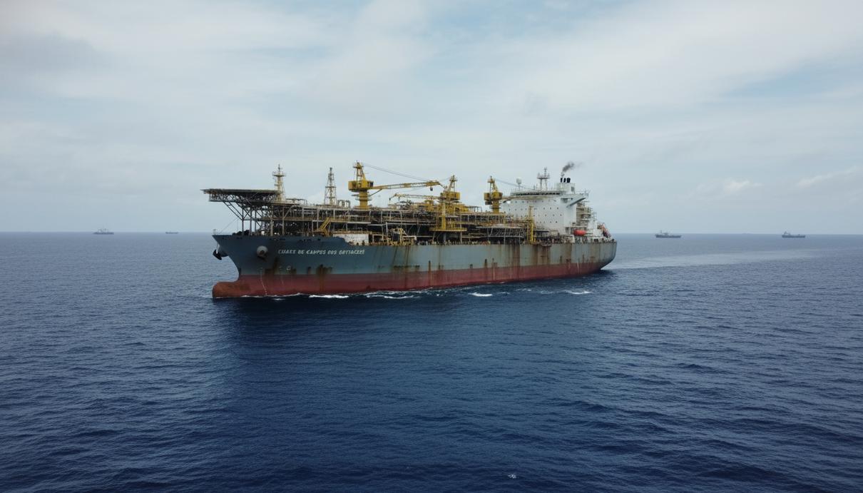 Плавучая установка для добычи и отгрузки нефти на поверхности океана в бассейне Кампус в Бразилии