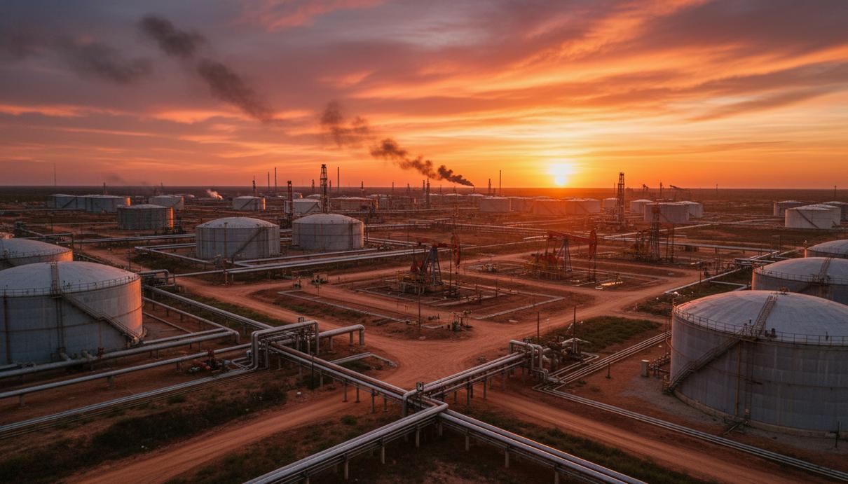 Chevron увеличивает долю в проектах по добыче тяжелой нефти в Венесуэле Нефтяные вышки и промышленные резервуары на месторождении в поясе Ориноко в Венесуэле