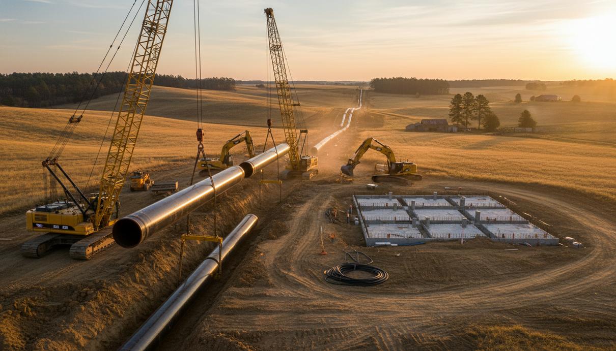 Williams начала расширение газопроводной системы Transco на северо-востоке США Строительство магистрального газопровода с использованием стальных труб большого диаметра на открытой местности