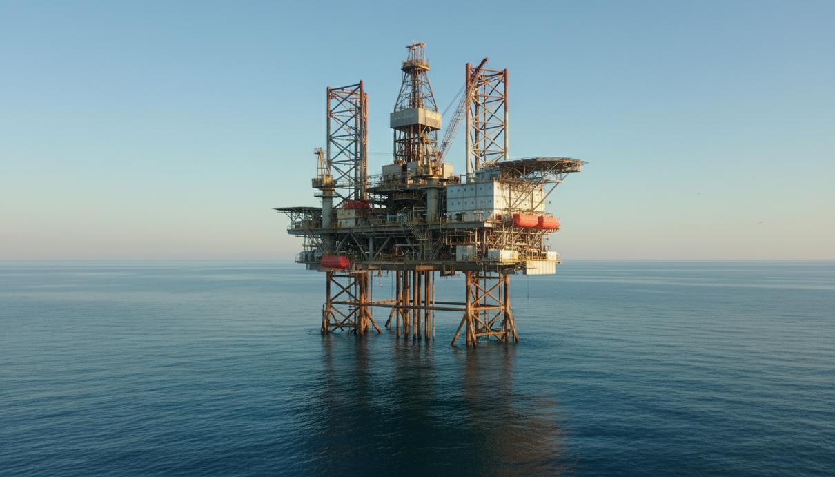 Промышленная морская буровая вышка в открытом океане при дневном свете