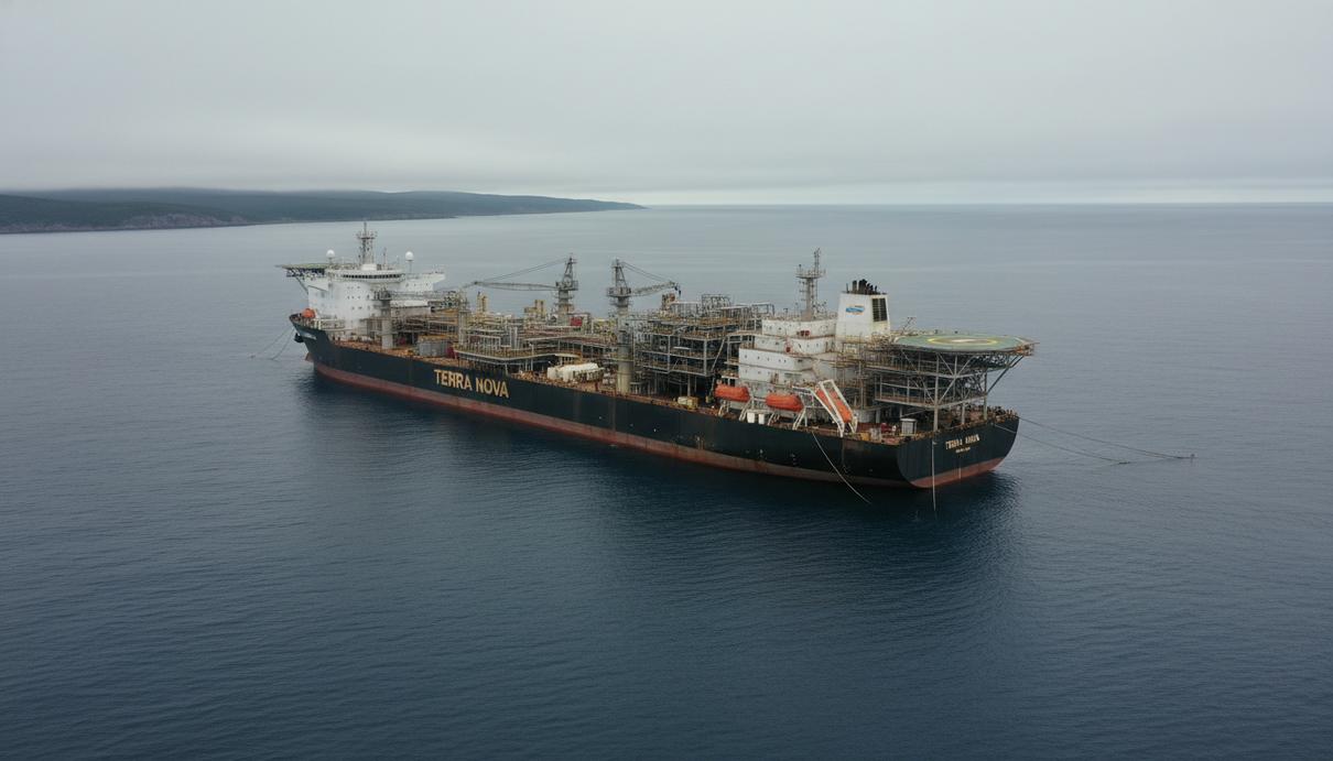 Крупное промысловое судно для добычи нефти в северной части Атлантического океана