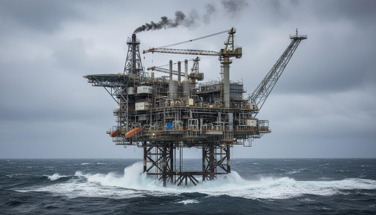 Морская газодобывающая платформа со стальным основанием и сложными технологическими модулями